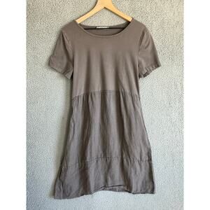 Pistache Made in Italy Mini Dress Large XL Linen Jersey Gray Minimalist Beach